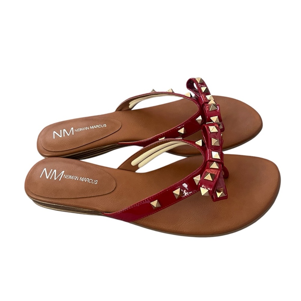 Neiman Marcus Valentino-like Red Sandals with Studded Bow